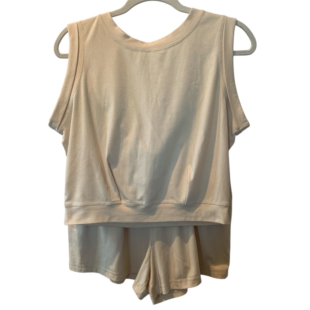 ZEAGOO Women’s Two Piece Cream Sleeveless Cropped Tank Top Short Set Medium